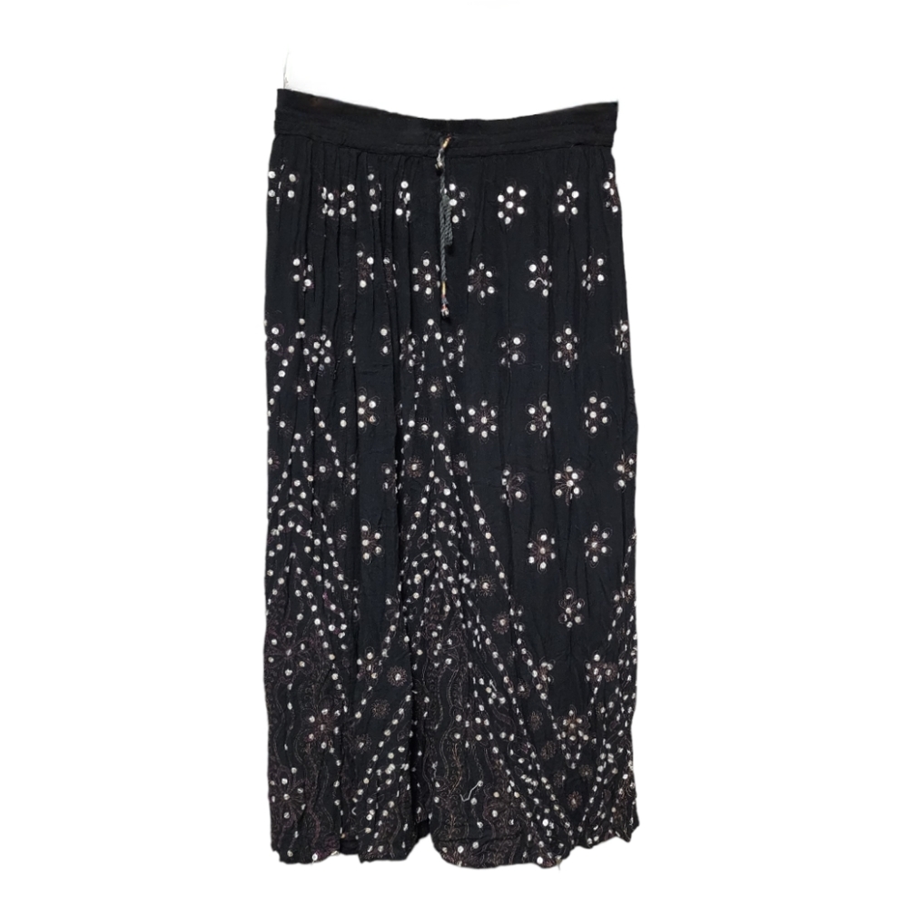 Earthbound Boho Women's Jeweled Embroidered Pleated Black Skirt Size XL